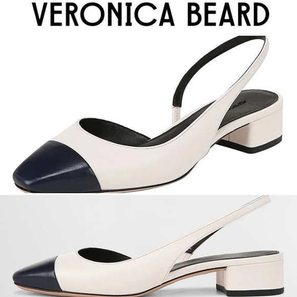 VERONICA BEARD Shoes - NEW Veronica Beard Cecile Slingback Captoe Pumps Sz 7 Ivory & Navy Patchwork